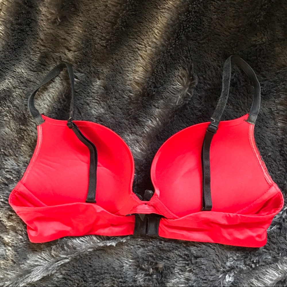 SOLD-VS Red Bra with Black Lace - Picture 3 of 4